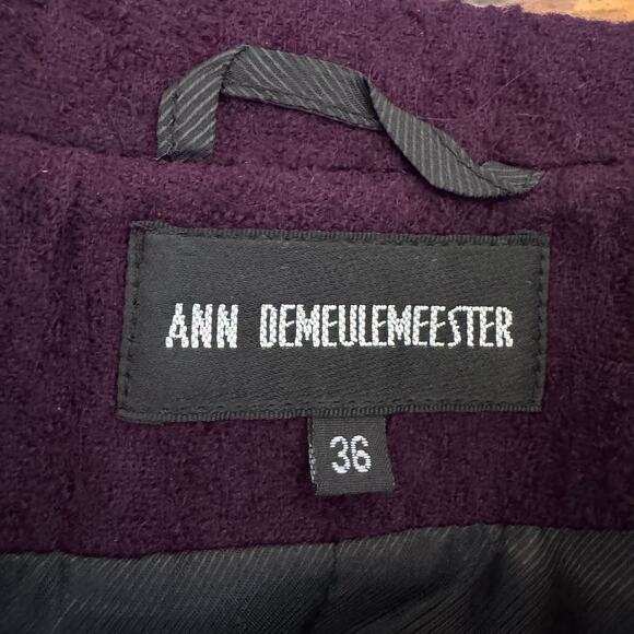 ANN DEMEULEMEESTER Asymmetric Purple Textured Wool/Silk Blend Blazer - Picture 10 of 13